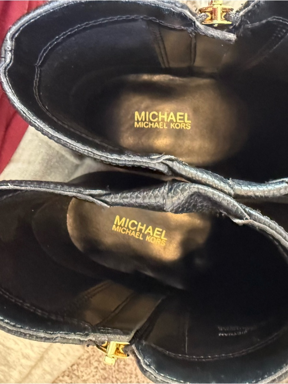 Michael Kors Britt Black Pebbled Faux Leather Ankle Boot Bootie with Gold Zipper - Picture 13 of 13